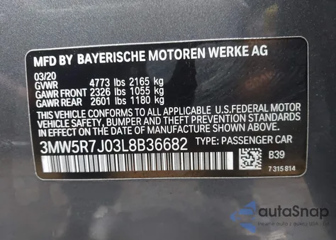 2020 BMW 3 Series 330I xDrive from USA, damaged, VIN 3MW5R7J03L8B36682